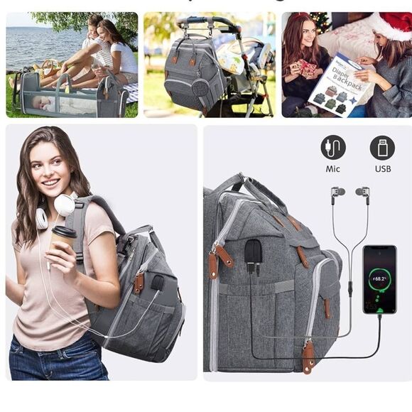 Diaper Bag Backpack Waterproof Large Capacity ChangingPad USB Charging Port NEW - Picture 10 of 10